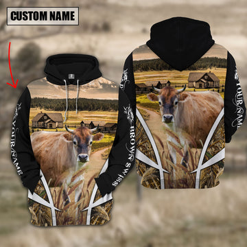 Uni Brown Swiss Custom Name Meadow Pattern Black Hoodie