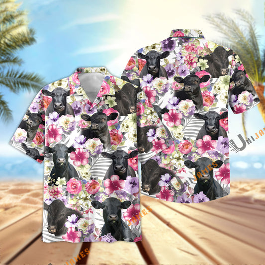 Unique Black Angus Seamless Floral Pattern 3D Hawaiian Shirt