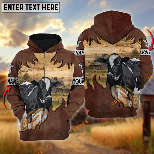 Uni Holstein Brown Hair Pattern Personalized Name 3D Hoodie