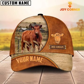 Uni Custom Name Red Angus Leather Pattern Cap TT3