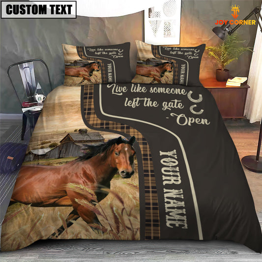 Uni Horse Like Someone Left The Gate Open Customized Name 3D Bedding Set