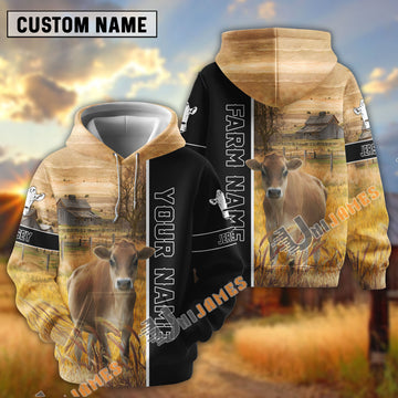 UniJames Half Black & Farm Jersey Cattle Personalized Hoodie