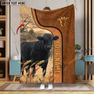 Uni Personalized Name Black Angus Premium Brown Pattern Blanket