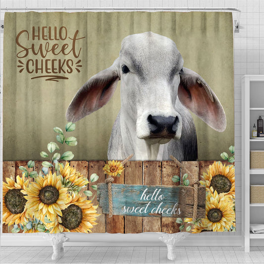 Uni Brahman Cattle Hello Sweet Cheeks 3D Shower Curtain