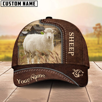 Uni Sheep Customized Name Leather Pattern Cap