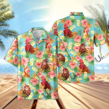 Uni Chicken Tropical Plants Leaves 3D Hawaiian Shirt