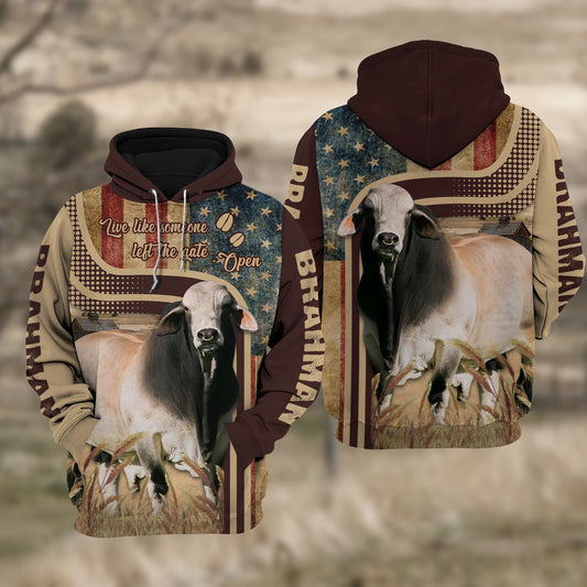 Uni Brahman Cattle US Flag All Over Printed 3D Cattle Hoodie TT4