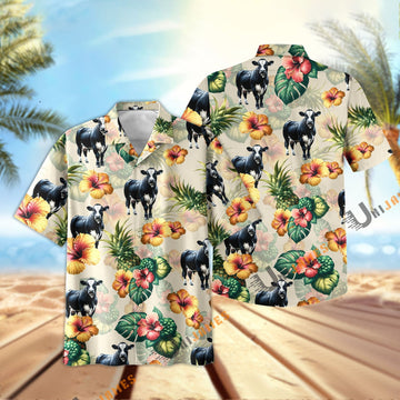 Uni Black Baldy Hibiscus Pineapple Hawaiian Shirt