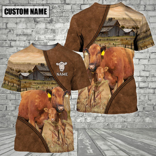 Uni Red Angus Barn Farm Customized Name 3D T-Shirt