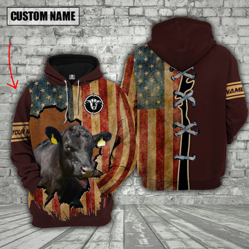 Uni Black angus US Flag Retro Personalized 3D Hoodie