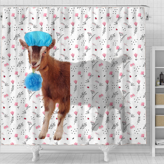 Uni Goat Flower 3D Shower Curtain