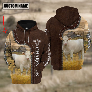 Uni Charolais Farming Leather Pattern Personalized 3D Hoodie