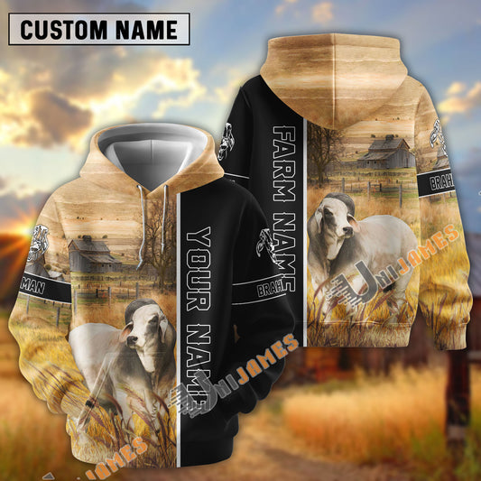 UniJames Half Black & Farm Brahman Cattle Personalized Hoodie