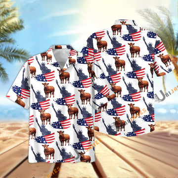 Uni Beefmaster US Flag and Liberty Pattern Hawaiian Shirt