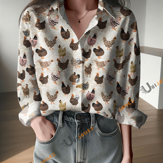 Unique Chickens Brown Pattern Casual Shirt