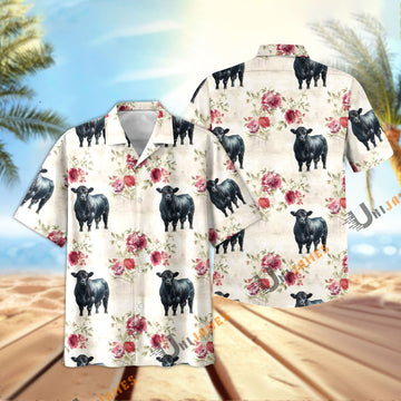 Unique Black Angus Floral Vintage Pattern Hawaiian Shirt