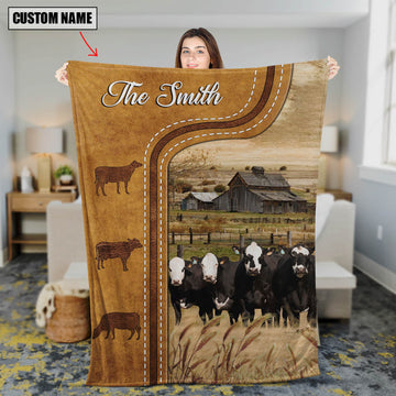 Uni Personalized Black Baldy Cattle In Field Farmhouse Blanket