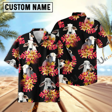 Unique Brahman Black Red Flowers Pattern Hawaiian Shirt