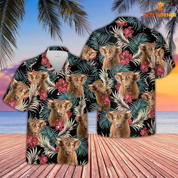 Uni Highland Dark Red Flowers Pattern Hawaiian Shirt