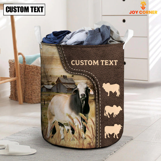 Uni Brahman Custom Name Leather Pattern Laundry Basket