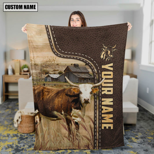 Uni Personalized Name Florida Cracker Cow Leather Pattern Blanket