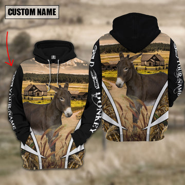 Uni Donkey Custom Name Meadow Pattern Black Hoodie