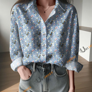 Unique Chicken Gallito Pinto Light Blue Pattern Black Casual Shirt