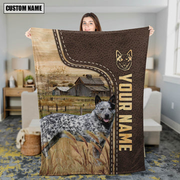 Uni Personalized Name Australian Cattle Dog Leather Pattern Blanket