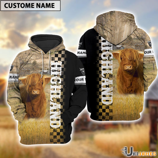 Uni Personalized Name Highland Day & Night On The Farm 3D Hoodie