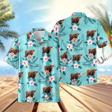 Uni Highland Aloha Cyan Color Hawaiian Shirt