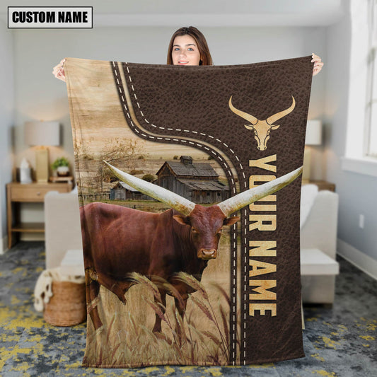 Uni Personalized Name Watusi Leather Pattern Blanket