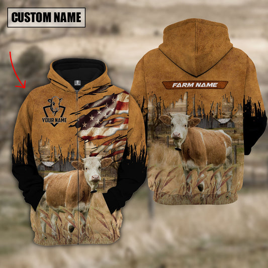 Uni Simmental Custom Name US FLAG Pattern Hoodie