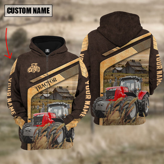 Uni Red Tractor On The Meadow Custom Name Hoodie