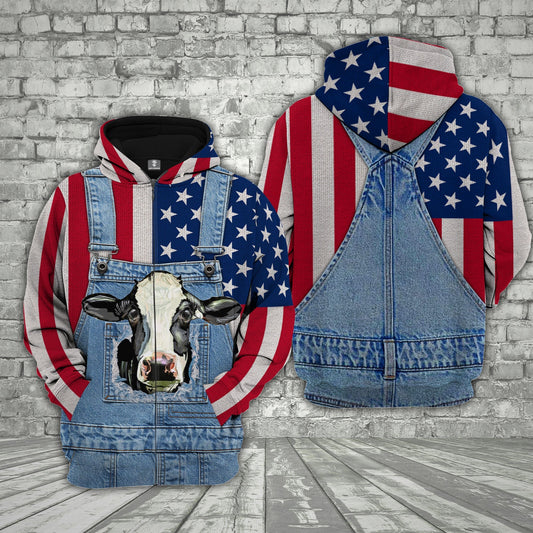 Uni Holstein Cattle US Flag Farm Personalized 3D Hoodie