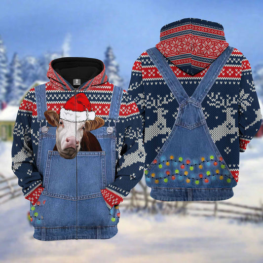 Uni Simmental Cattle Christmas Knitting Hoodie Pattern 3D