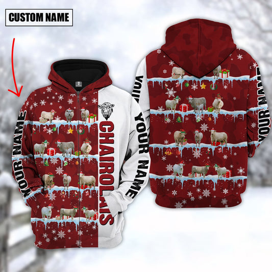 Uni Personalized Name Charolais Cattle Christmas 3D Hoodie