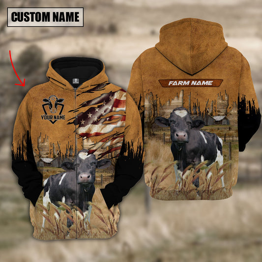 Uni Holstein Custom Name US FLAG Pattern Hoodie