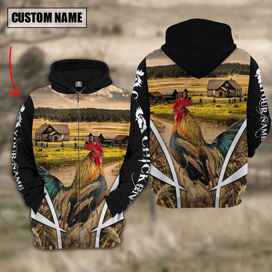 Uni Chicken Custom Name Meadow Pattern Black Hoodie