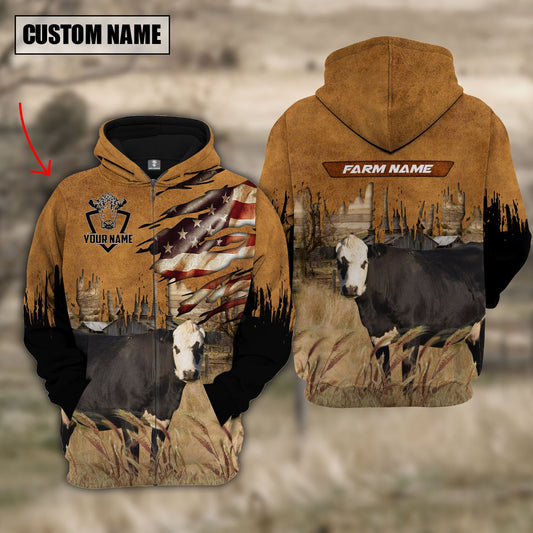 Uni Black hereford Custom Name US FLAG Pattern Hoodie