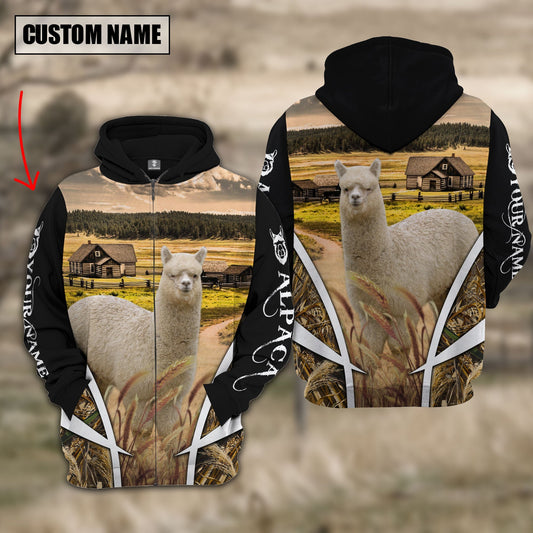 Uni Alpaca Custom Name Meadow Pattern Black Hoodie