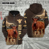 Uni Red Angus Cattle Brown Leather Personalized 3D Hoodie