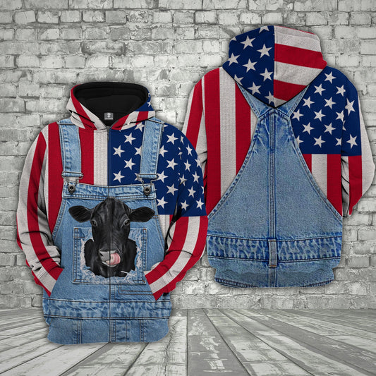 Uni Black Angus Cattle US Flag Farm Personalized 3D Hoodie