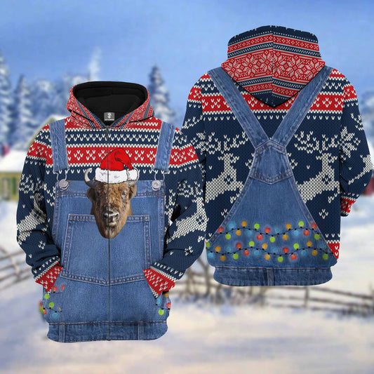 Uni Beefalo Cattle Christmas Knitting Hoodie Pattern 3D