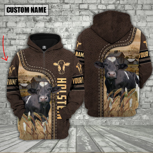 Uni Holstein Cattle Brown Leather Personalized 3D Hoodie