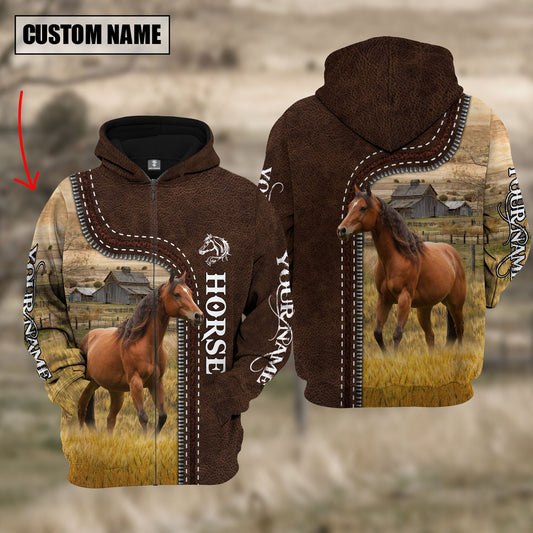 Uni Horse Farming Leather Pattern Personalized 3D Hoodie