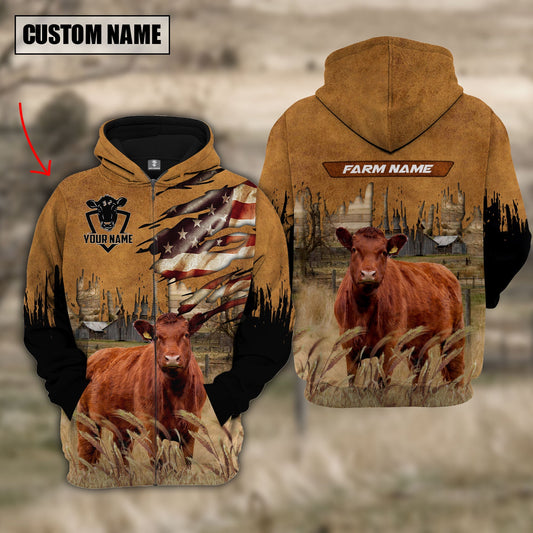 Uni Red Angus Custom Name US FLAG Pattern Hoodie