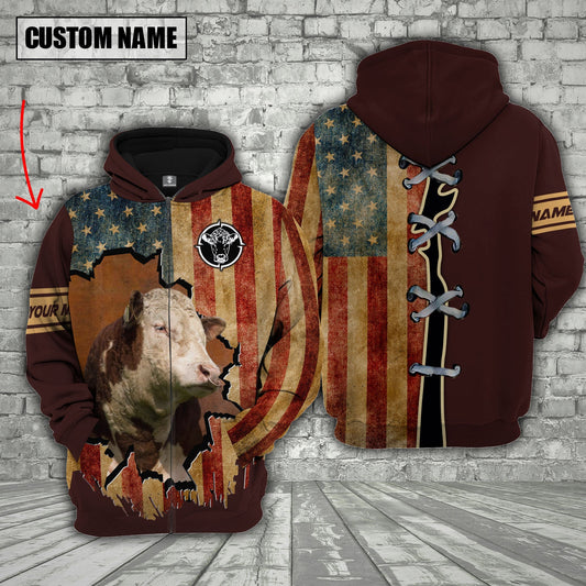 Uni Hereford US Flag Retro Personalized 3D Hoodie