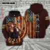 Uni Shorthorn US Flag Retro Personalized 3D Hoodie