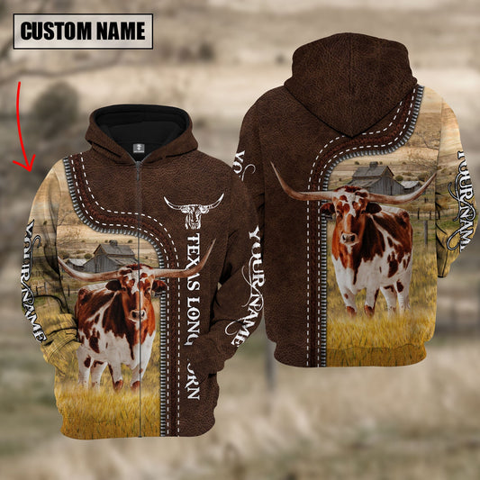 Uni Texas Longhorn Farming Leather Pattern Personalized 3D Hoodie