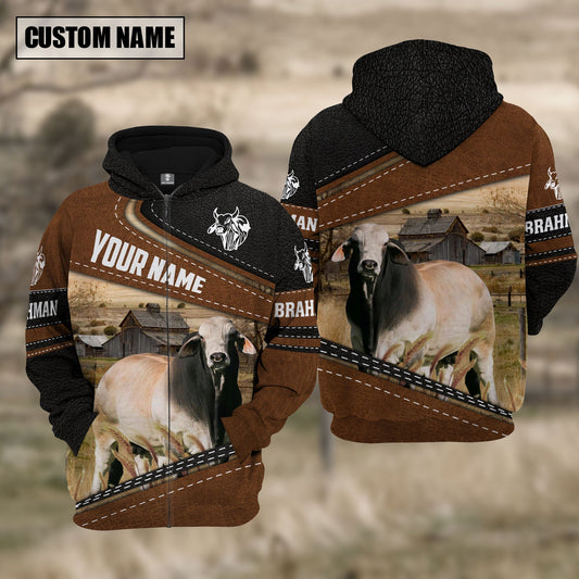 Uni Brahman Cattle Leather Farm Personalized 3D Hoodie